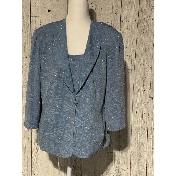 Alex Evenings Women's Blue 3/4 Sleeve Shiny  Jacket And Blouse 2 Set Size XL - Picture 1 of 15